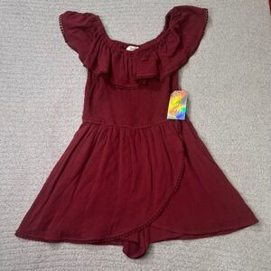 Justily Romper Off Shoulder Smocked Skort M Burgundy Boho Cottagecore Summer